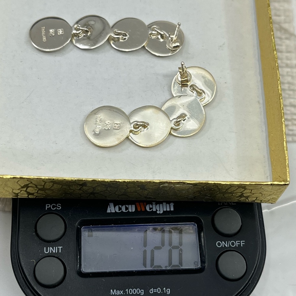 Vintage Brushed Satin Disc Sterling Silver 925 Dangle Stud Earrings - Picture 15 of 16